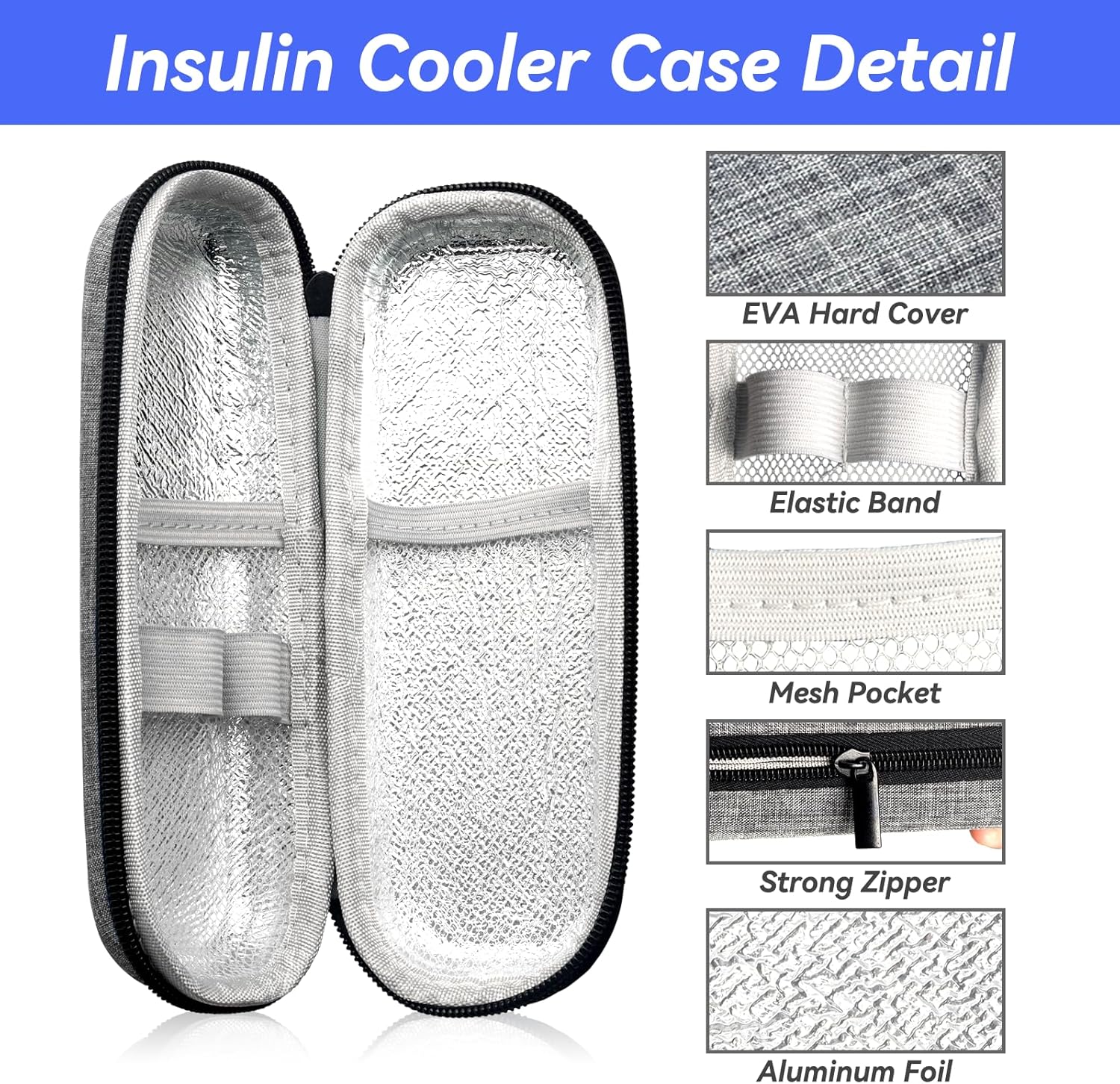 Insulin Cooler Travel Case with 2 Ice Packs, Portable Medication Diabetic Cooler Organizer Bag for Daily Life and Trip Use, Grey (Grey, Hard Case)