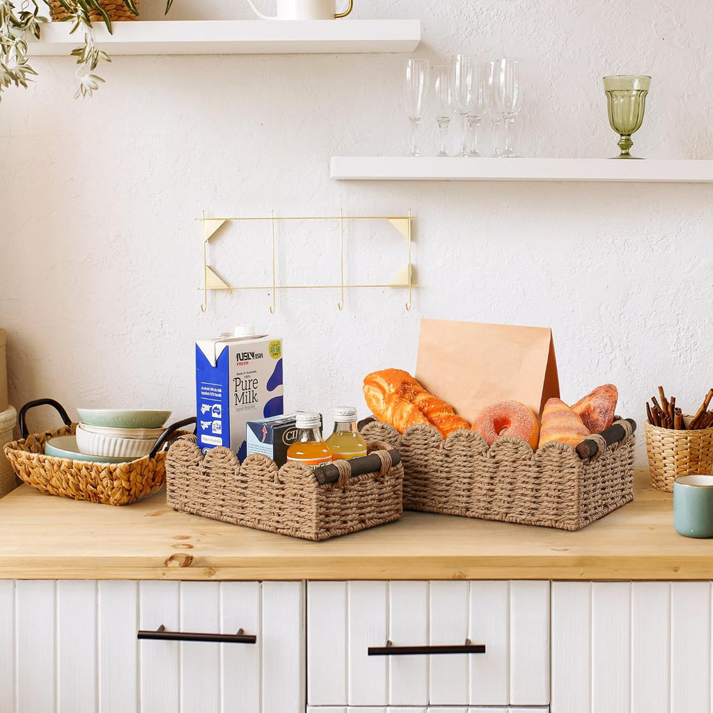 Storage Basket Wicker Baskets for Organizing Toilet Paper Storage Basket for Toilet Tank Top,Cream