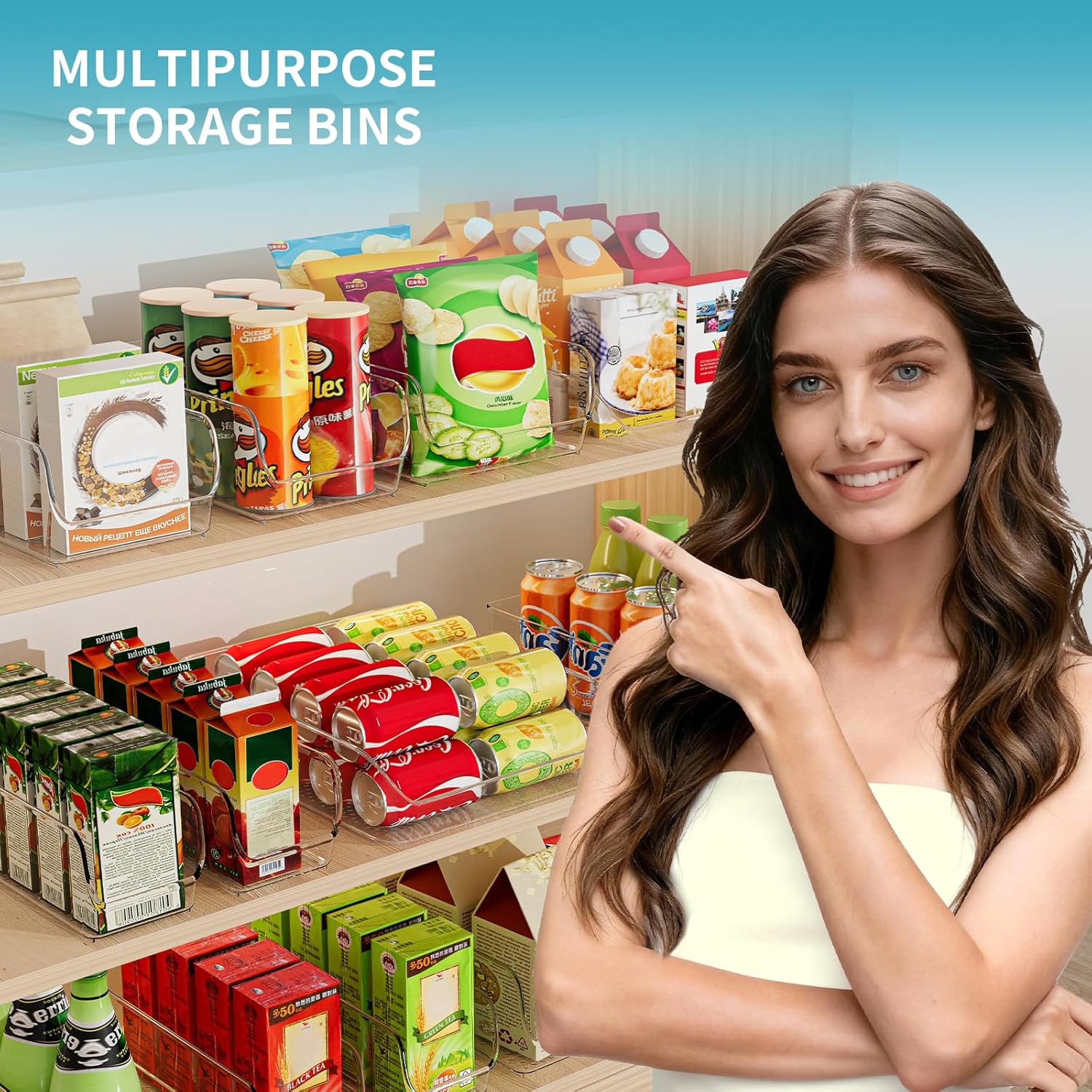 Ettori Set of 4 Clear Storage Bins for Fridge & Cabinet Organization, BPA-Free Plastic Food Organizers to Instantly Declutter Your Kitchen