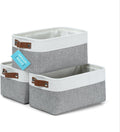 OrganiHaus Small Fabric Storage Baskets for Shelves 3 Pack, 12x08in Closet Storage Bins for Shelves, Canvas Baskets for Organizing, Linen Closet Organizers, Cloth Basket, Gray/Off-White