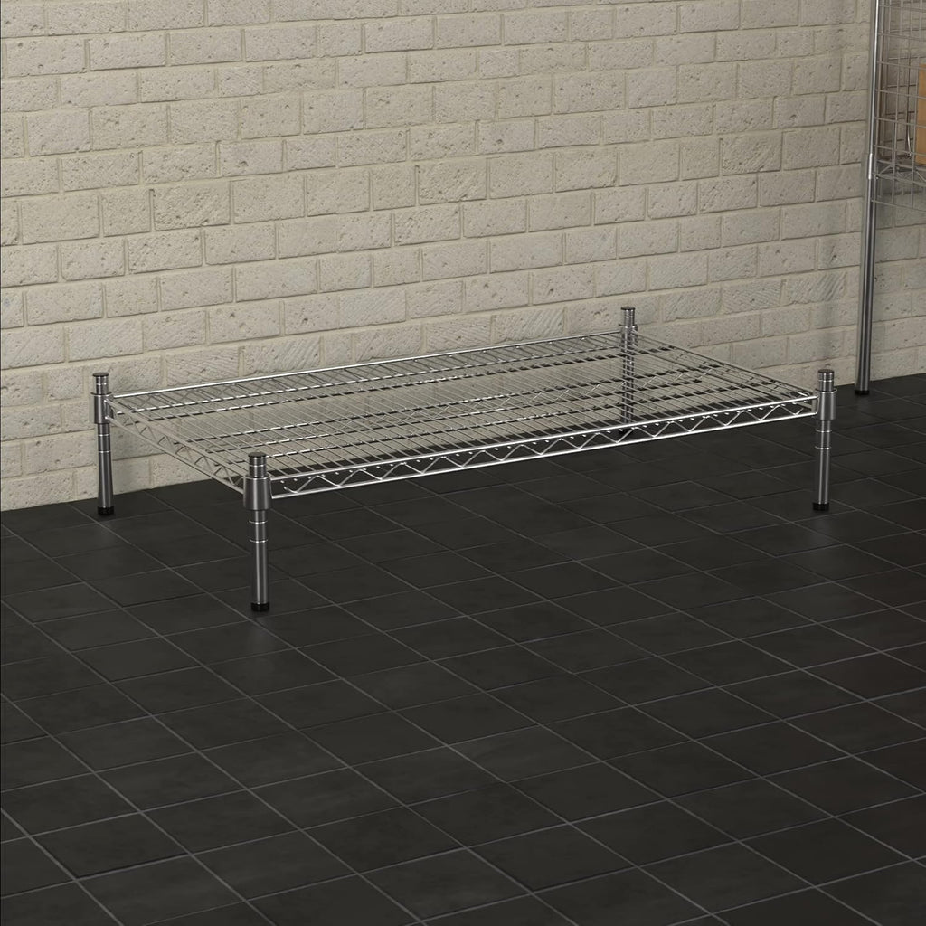 21" x 36" NSF Chrome Wire Stationary Dunnage Storage Rack with 8" Posts, Ideal for Commercial Kitchen, Home, Garage, Warehouse, Shelters