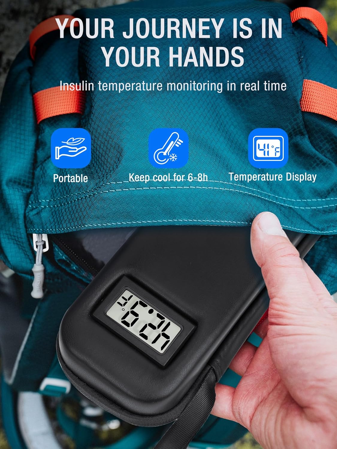 Insulin Cooler Travel Case TSA Approved, Temperature Display Insulin TravelCase, Portable Insulin Pen Cooler Travel Case for Insulin Ice Pack, Travel Diabetic Supplies (Black)