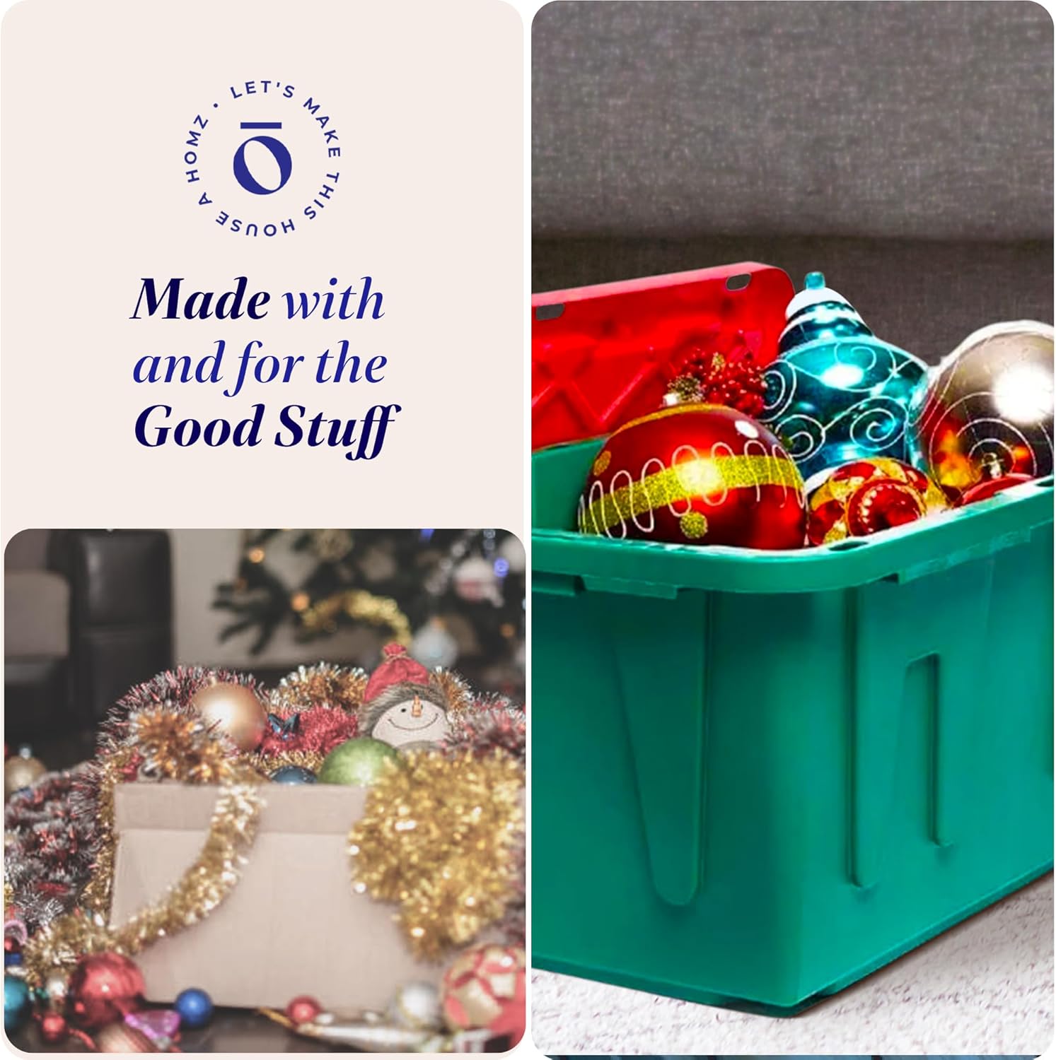 HOMZ 2-Pack Durabilt, Heavy Duty Plastic Storage Bins with Lids, 27 Gallon, Green/Red - Stackable Container Boxes for Holiday, Attic, and Garage Organization