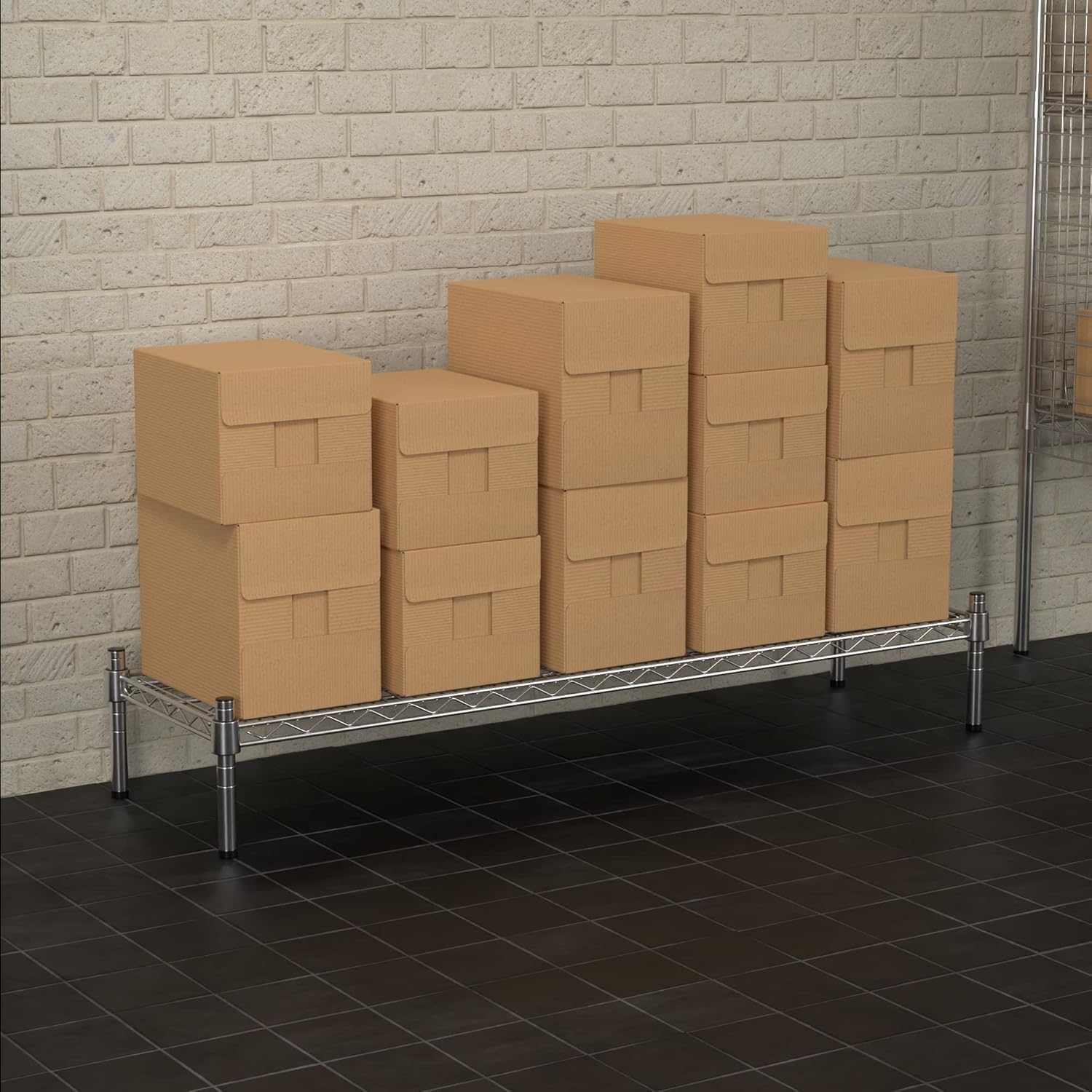 14" x 48" NSF Chrome Wire Stationary Dunnage Storage Rack with 8" Posts, Ideal for Commercial Kitchen, Home, Garage, Warehouse, Shelters