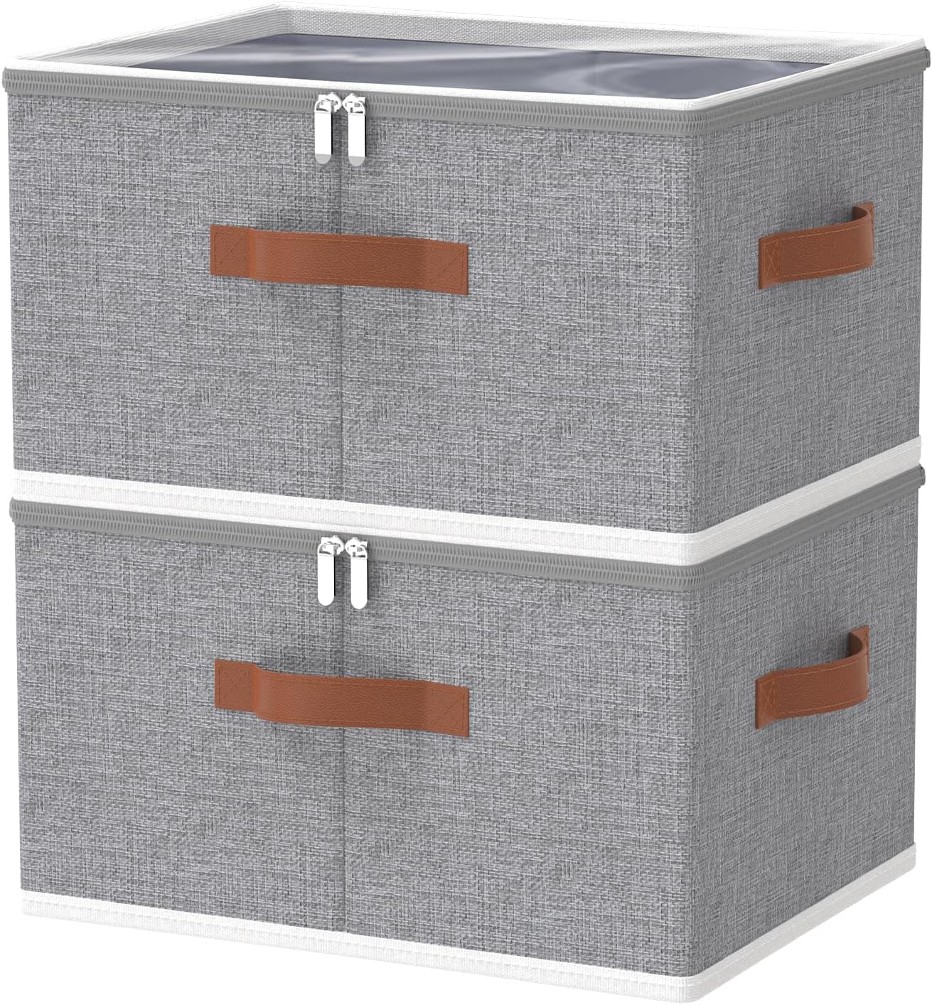 OUTBROS Large Storage Boxes, Foldable Bags with Lid, Wardrobe Organiser with Handle and Zipper, Used for storing clothes, blankets, pillows, 17.7 x 13.8 x 9.8 inch, 2-Pack