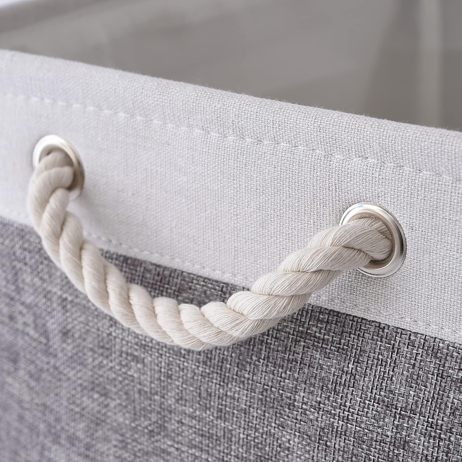 Large Storage Baskets for Shelves, Fabric Baskets for Organizing, Collapsible Storage Bins for Closet, Nursery, Clothes, Toys, Home & Office [3-Pack, White&Grey]