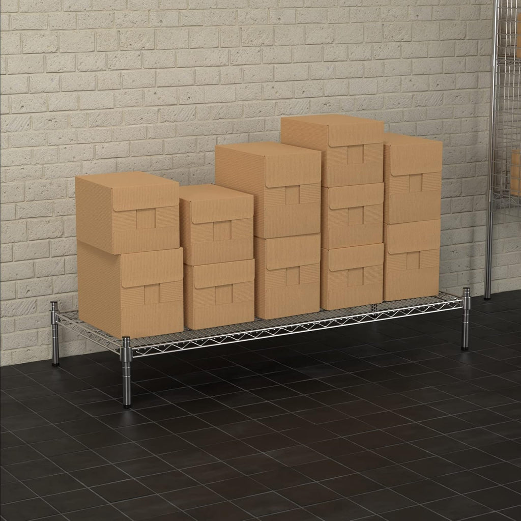 21" x 48" NSF Chrome Wire Stationary Dunnage Storage Rack with 8" Posts, Ideal for Commercial Kitchen, Home, Garage, Warehouse, Shelters