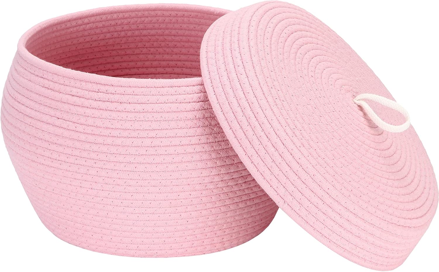 Sea Team Round Cotton Rope Storage Basket with Lid, Decorative Woven Storage Bin, Pot, Caddy, Organizer, Container for Snacks, Towels, Plants, 13 x 9 Inches (Large, Pink)