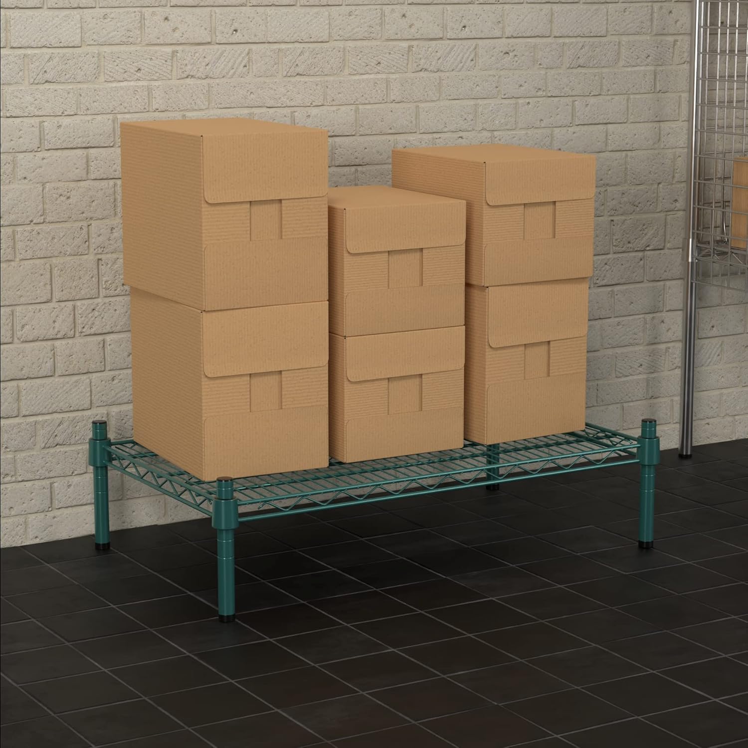 18" x 30" NSF Green Wire Stationary Dunnage Storage Rack with 8" Posts Ideal for Commercial Kitchen Home Garage Warehouse Shelters