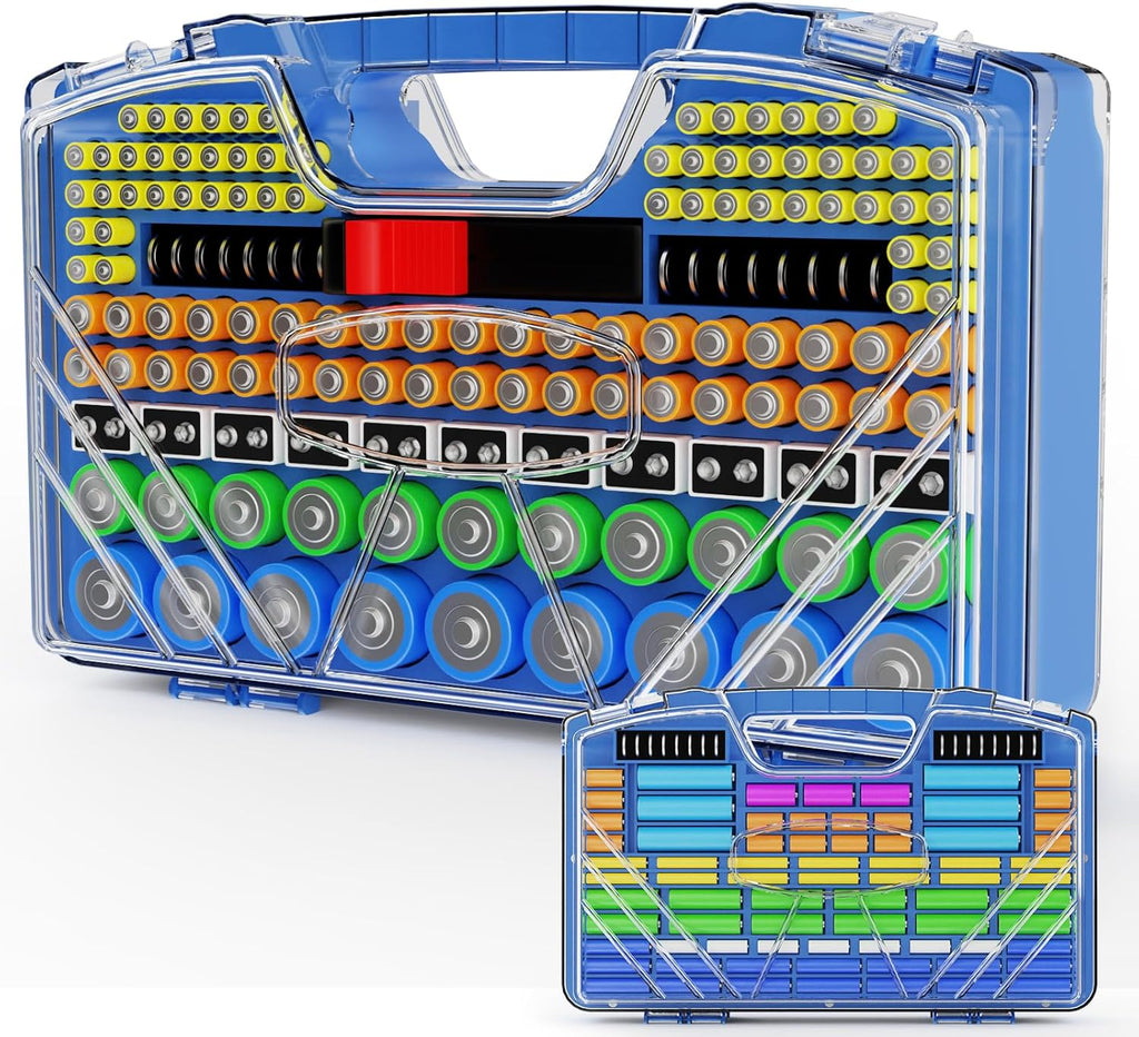 Battery Organizer Storage Case, Battery Storage Holder Organizer Box with Tester - 285 Batteries Double-Sided Variety Pack, Holds AA AAA 4A C D Cell 9V 3V Lithium LR44 CR2 CR123 CR1632 18650 Button