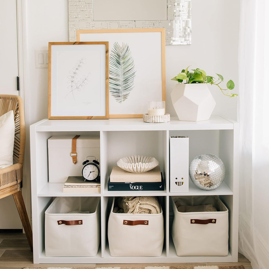 OrganiHaus Large Fabric Storage Baskets for Shelves 3 Pack, 15x11in Closet Storage Bins for Shelves, Canvas Baskets for Organizing, Linen Closet Organizers, Cloth Basket, Off-White