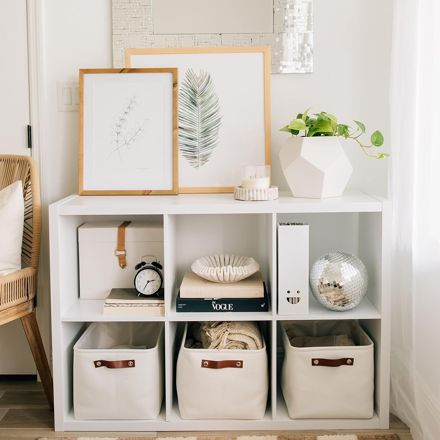 OrganiHaus Large Fabric Storage Baskets for Shelves 3 Pack, 15x11in Closet Storage Bins for Shelves, Canvas Baskets for Organizing, Linen Closet Organizers, Cloth Basket, Off-White