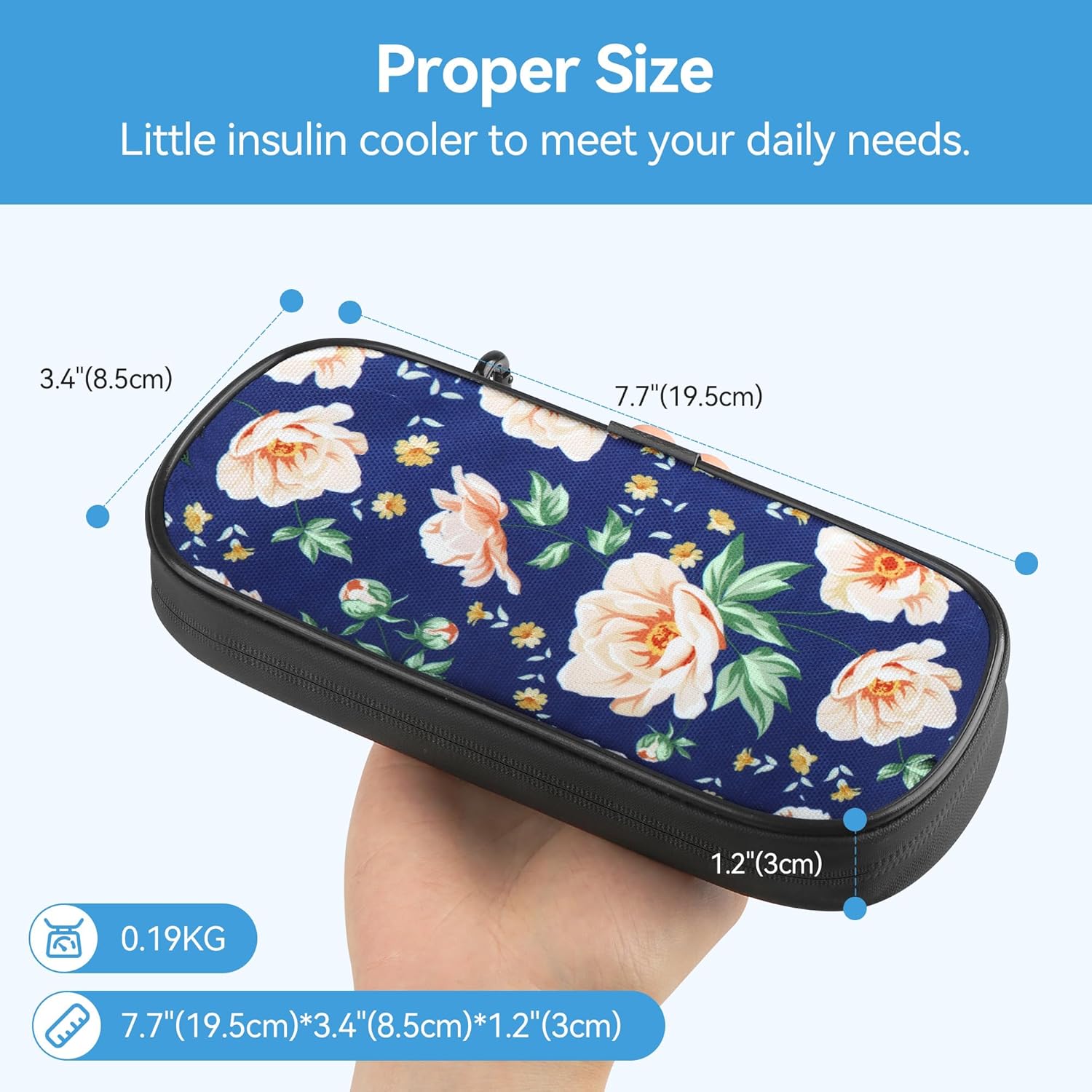 Insulin Cooler Travel Case Diabetic Medication Insulated Cool Organizer with 2 Reusable Ice Packs for Insulin Pen and Other Diabetic Supplies, for The Daily Life and Trip, White Flower
