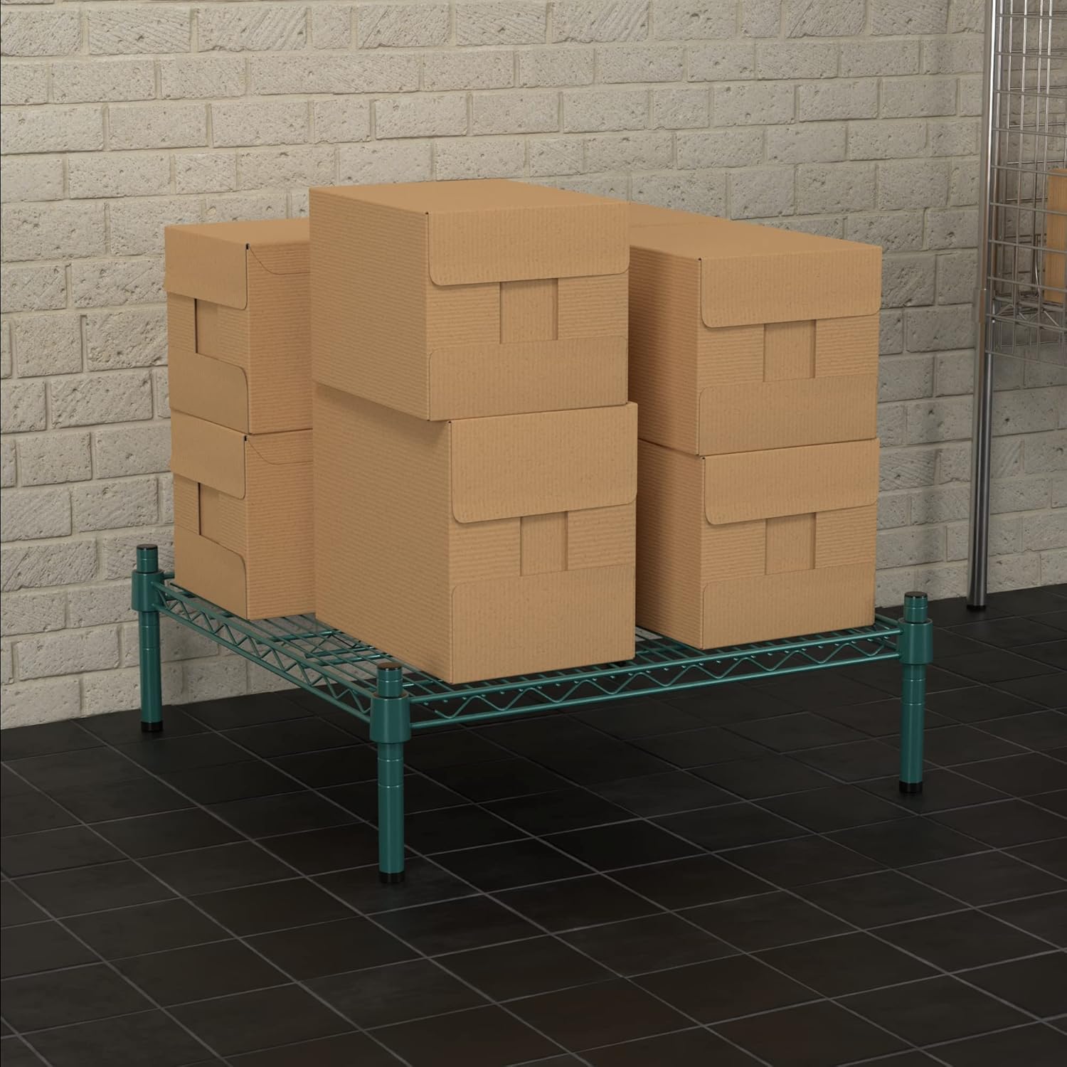 24" x 24" NSF Green Wire Stationary Dunnage Storage Rack with 8" Posts Ideal for Commercial Kitchen Home Garage Warehouse Shelters