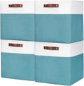 13x13 Cube Storage Bins, Collapsible Fabric Storage Box, 4 Pack Closet Baskets with Handles for Organizing, Shelf, Toys, Clothes, Home, Office, Nursery (Teal&White)