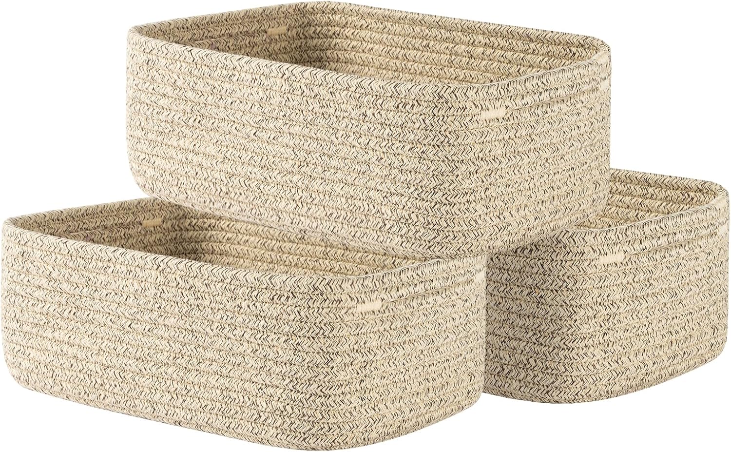 Small Woven Basket, 12 x 8 x 4.5 Inches, Storage Basket for Organizing, Cute Small Rope Shelf Closet Cube Storage Bins Baskets for Shelves, Dog Toy Gift Baskets Empty, 3 Packs, Mixed Brown