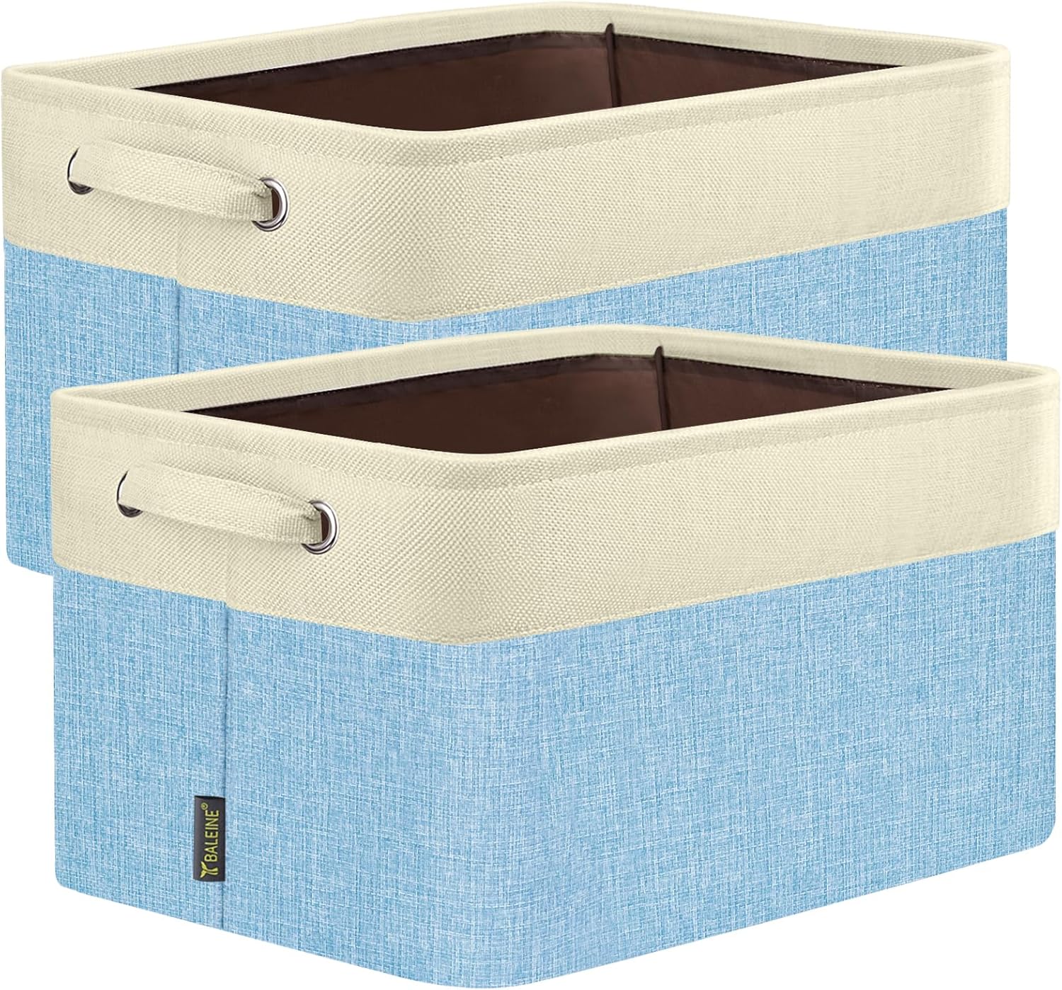 BALEINE 2 Pack Fabric Storage Bins for Shelves, Linen Storage Baskets for Organizing, Decorative Closet Bins for Clothes, Home (Skyblue, 14''x10''x8.5'')