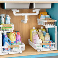 1 Packs Under Sink Organizer,Small Shelf for narrow spaces,2 Tiers Pull Out Under Cabinet Organizer,Adjustable Height,Slide Out Thickened Metal Under White