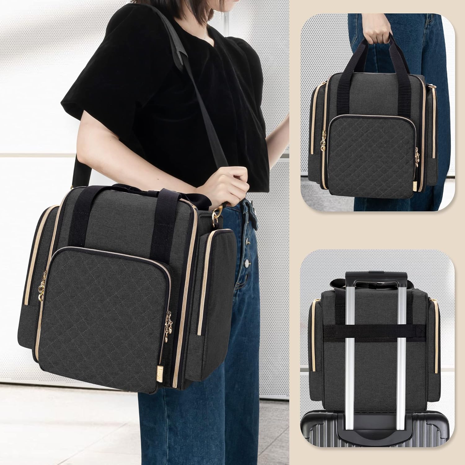 LUXJA Travel Makeup Bag with 4 Inner Removable Cases, Large Cosmetic Bag with Multiple Storage Sections (Patent Design, Bag Only), Black