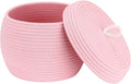 Sea Team Round Cotton Rope Storage Basket with Lid, Decorative Woven Storage Bin, Pot, Caddy, Organizer, Container for Snacks, Towels, Plants, 10 x 7.5 Inches (Small, Pink)