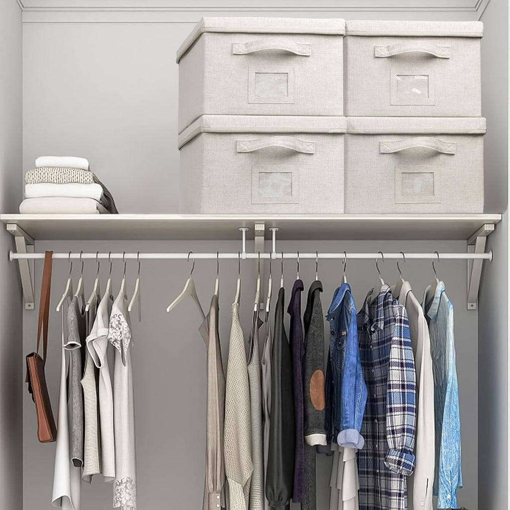 Large 17''x12'' Quart Collapsible Stackable Storage Bins with Lids, 6 Packs Off White Fabric Closet Boxes with Lids, Storage Cube Baskets Container Organizers for Bedroom Office(17''x12.2x''8'')