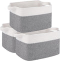 OIAHOMY 3 Pack Storage Basket for Organizing, 13''X9.85''X8.7'' Storage Bins,Woven Basket Basket with Handles, Toy Storage Basket Bin,Stylish Room Decor Basket, White & Grey variegated