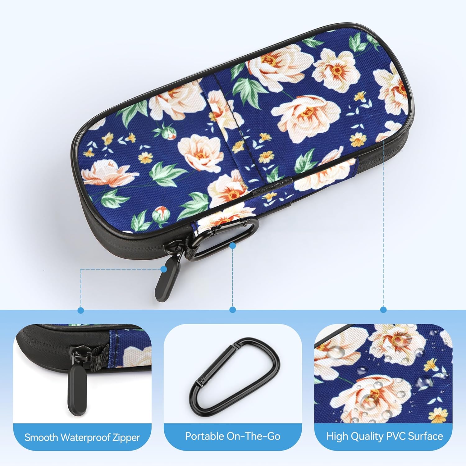 Insulin Cooler Travel Case Diabetic Medication Insulated Cool Organizer with 2 Reusable Ice Packs for Insulin Pen and Other Diabetic Supplies, for The Daily Life and Trip, White Flower