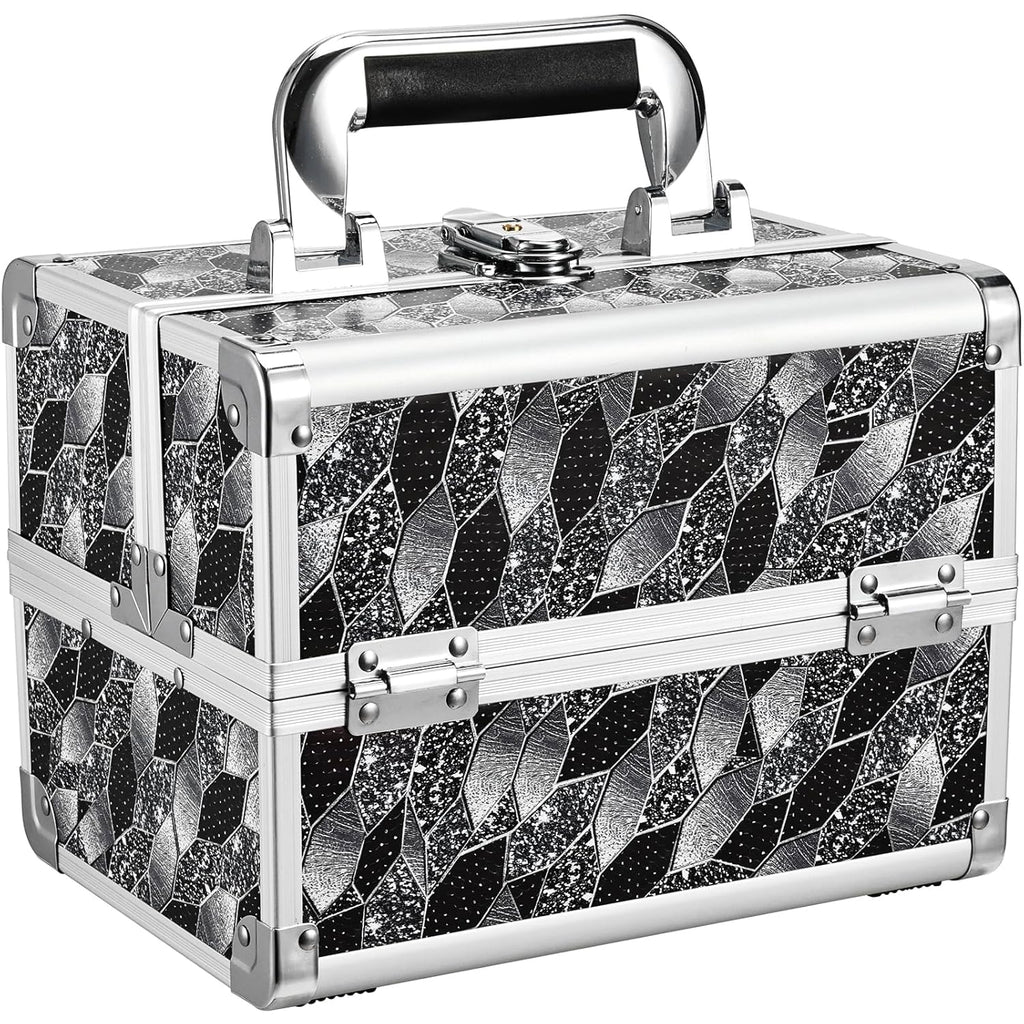 Joligrace Makeup Case Organizer Makeup Box Portable Cosmetic Train Case Hard Vanity Storage with 2 Trays Mirror Locking Make Up Travel Case for Cosmetics Nail Kits Travelling Organizer Modern Style