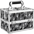Joligrace Makeup Case Organizer Makeup Box Portable Cosmetic Train Case Hard Vanity Storage with 2 Trays Mirror Locking Make Up Travel Case for Cosmetics Nail Kits Travelling Organizer Modern Style