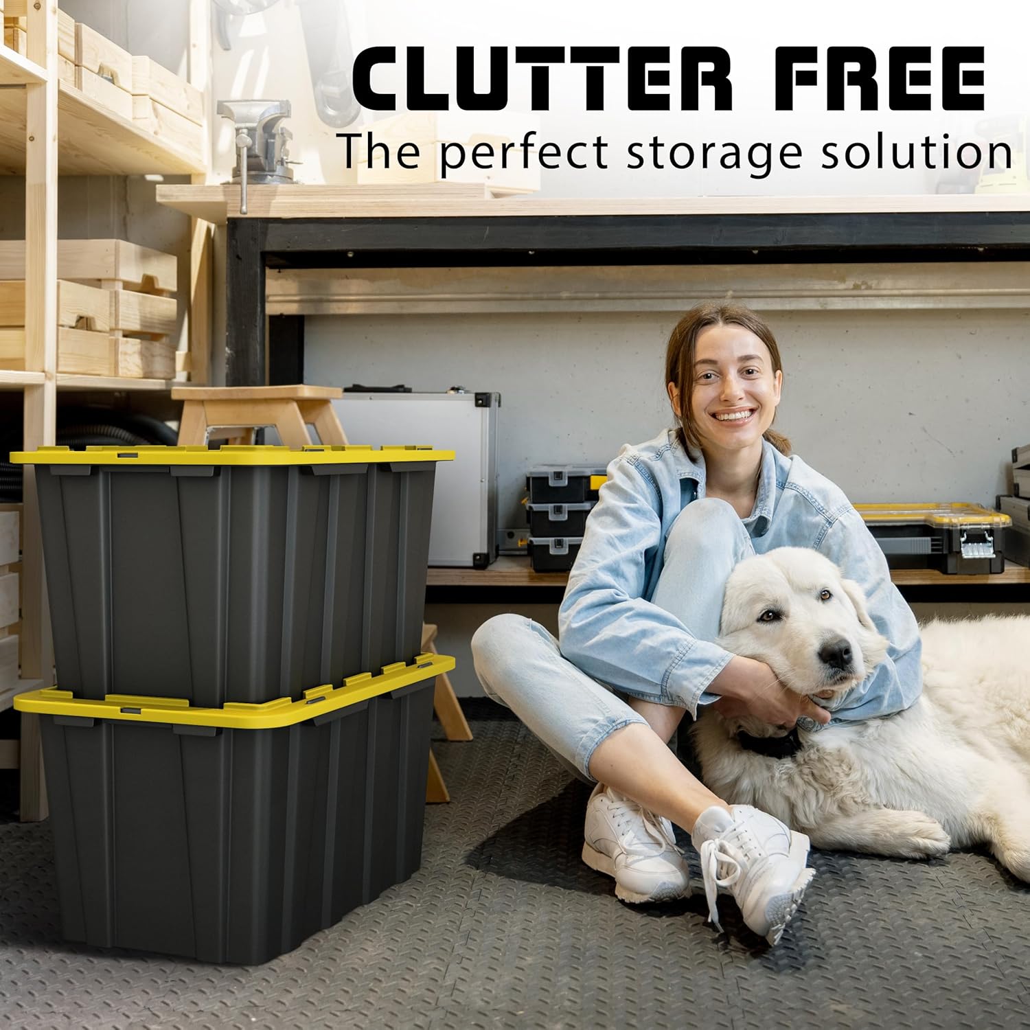 Lifetime Home 4 Pack of Large 17 Gallon Plastic Storage Bin Tote Organizing Container with Secure Latching Lids, Stackable, Extra Strength Clear with Built in Handle - Black and Yellow