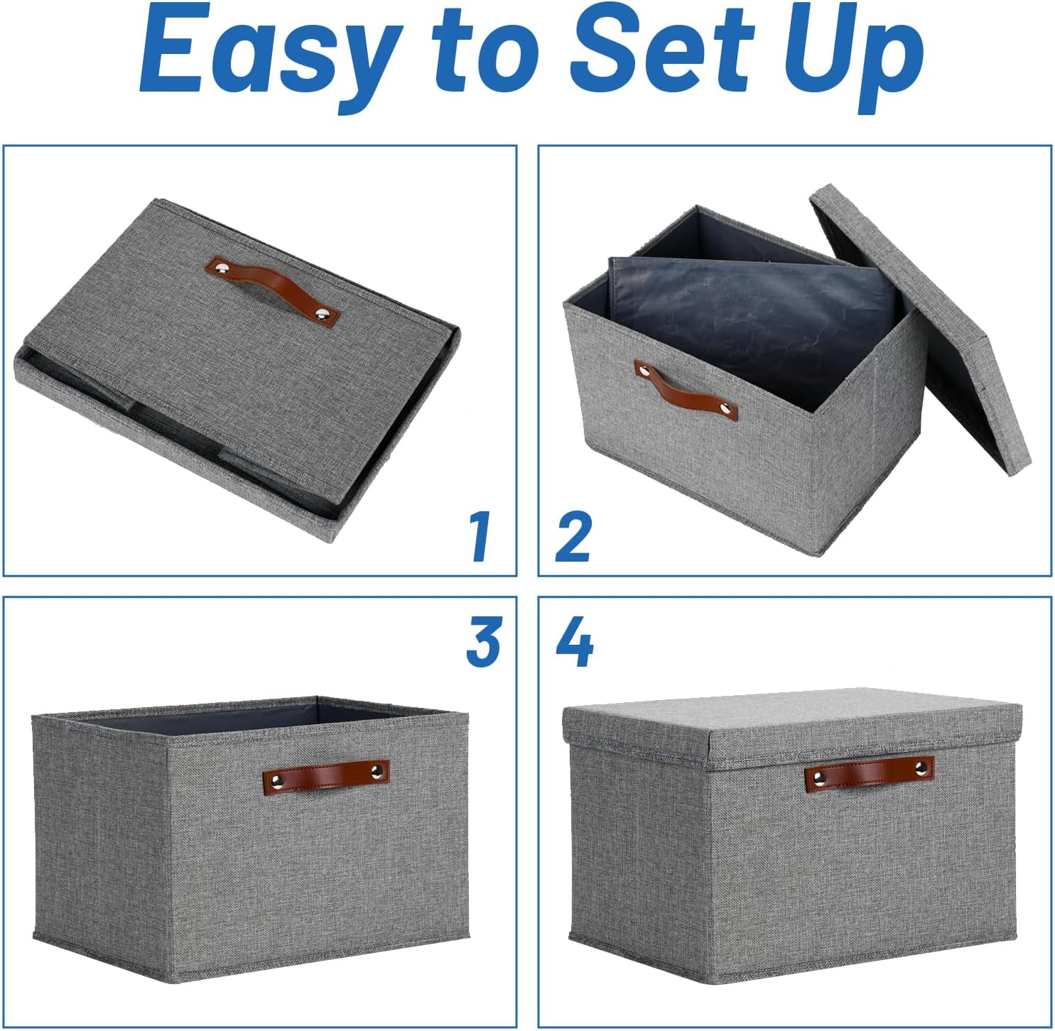 Temary Storage Bins with Lids 2-Pack Large Foldable Storage Baskets with Lid, Fabric Storage Bin for Organizing Home (Grey, 15x11x9.5inch)