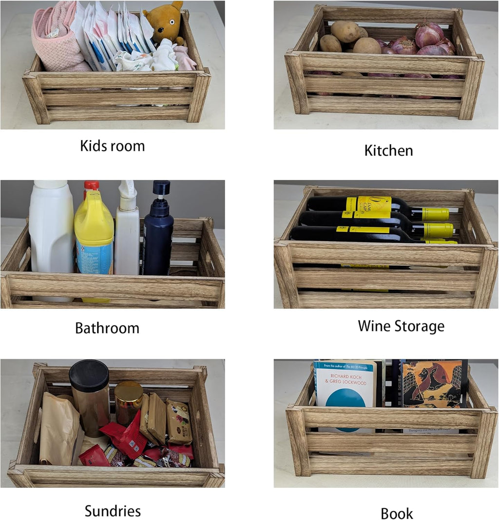 ARTAWEIN Rustic Vintage Finished Wooden Crate with Handles - Nesting Storage, Display, Organization Crate for Party, Office, Bedroom, Kitchen and Closet (Rustic Brown 1 pc)