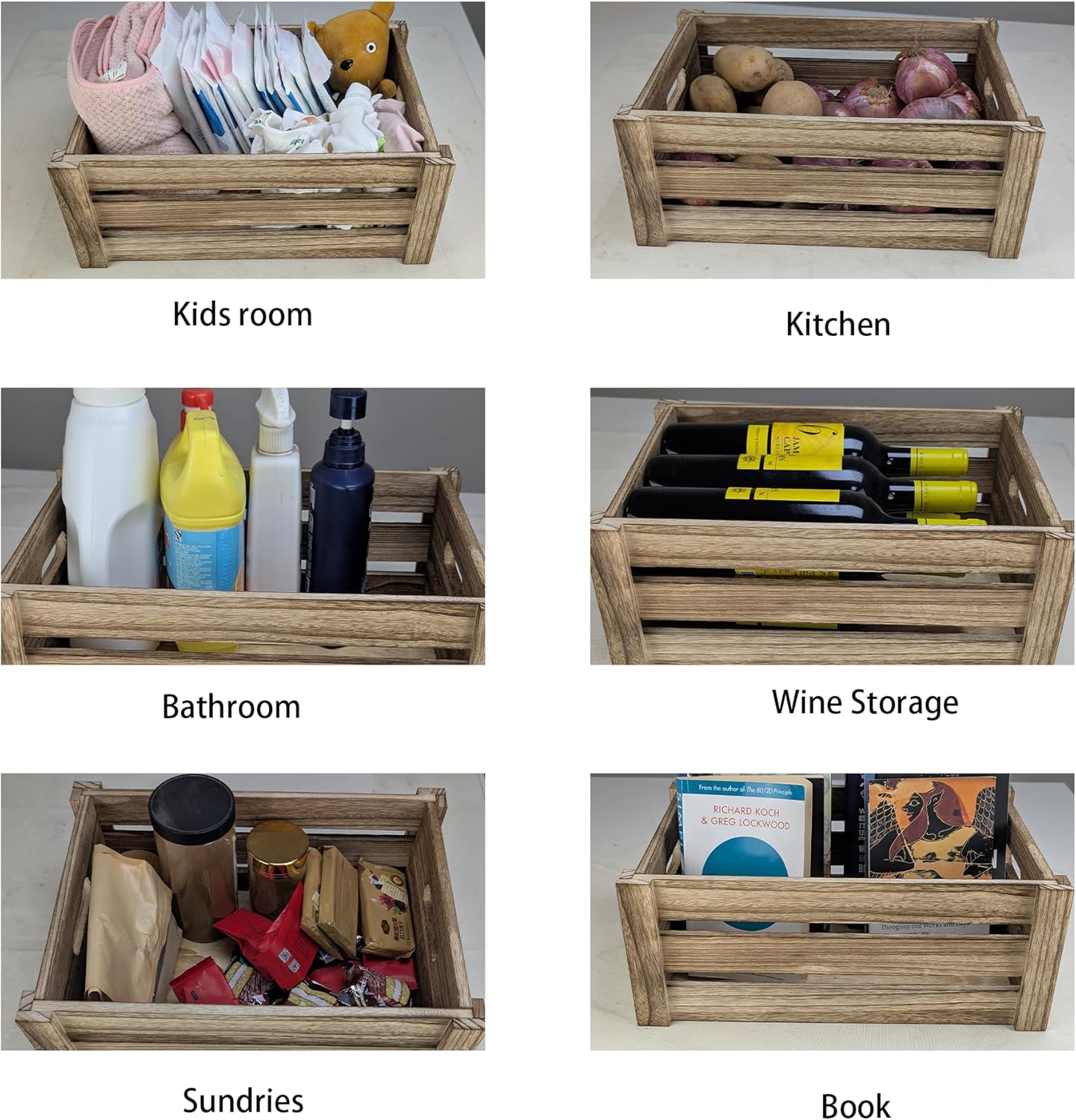 ARTAWEIN Rustic Vintage Finished Wooden Crate with Handles - Nesting Storage, Display, Organization Crate for Party, Office, Bedroom, Kitchen and Closet (Rustic Brown 1 pc)