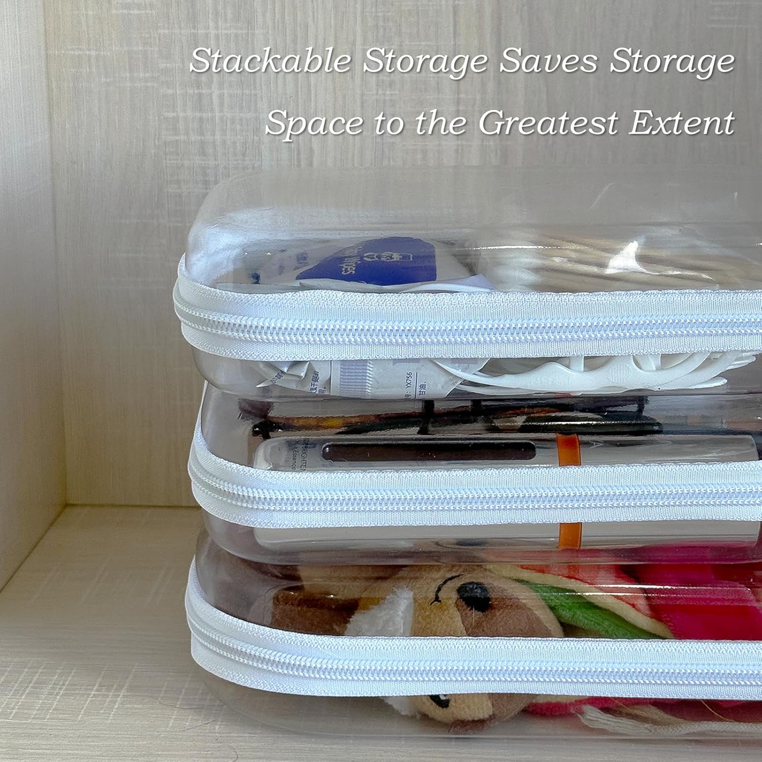 Clear Hard Zipper Case for Storage, Durable Clear Zipper Pouches, Hard Plastic Zippered Pencil Pouch for Snacks Toy Travel Organizer