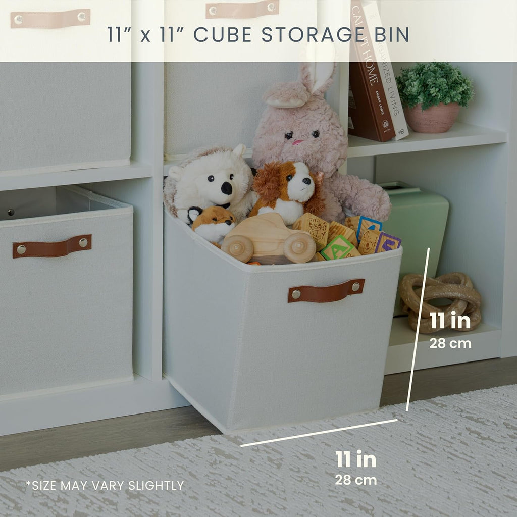 OrganiHaus 11" x 11" x 11" Fabric Cubes Storage Bins Set of 4, Foldable Collapsible Fabric Storage Bins for Organizer, Toy Organizer for Kallax, 11 Inch Linen Cube Shelf Baskets - White