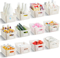 12 Pack Plastic Storage Baskets for Organizing, Storage Baskets for Shelves with Handles, Plastic Storage Bins with Labels, Organizer Baskets for Office, Pantry Organizers and Storage,Cabinet,Closet