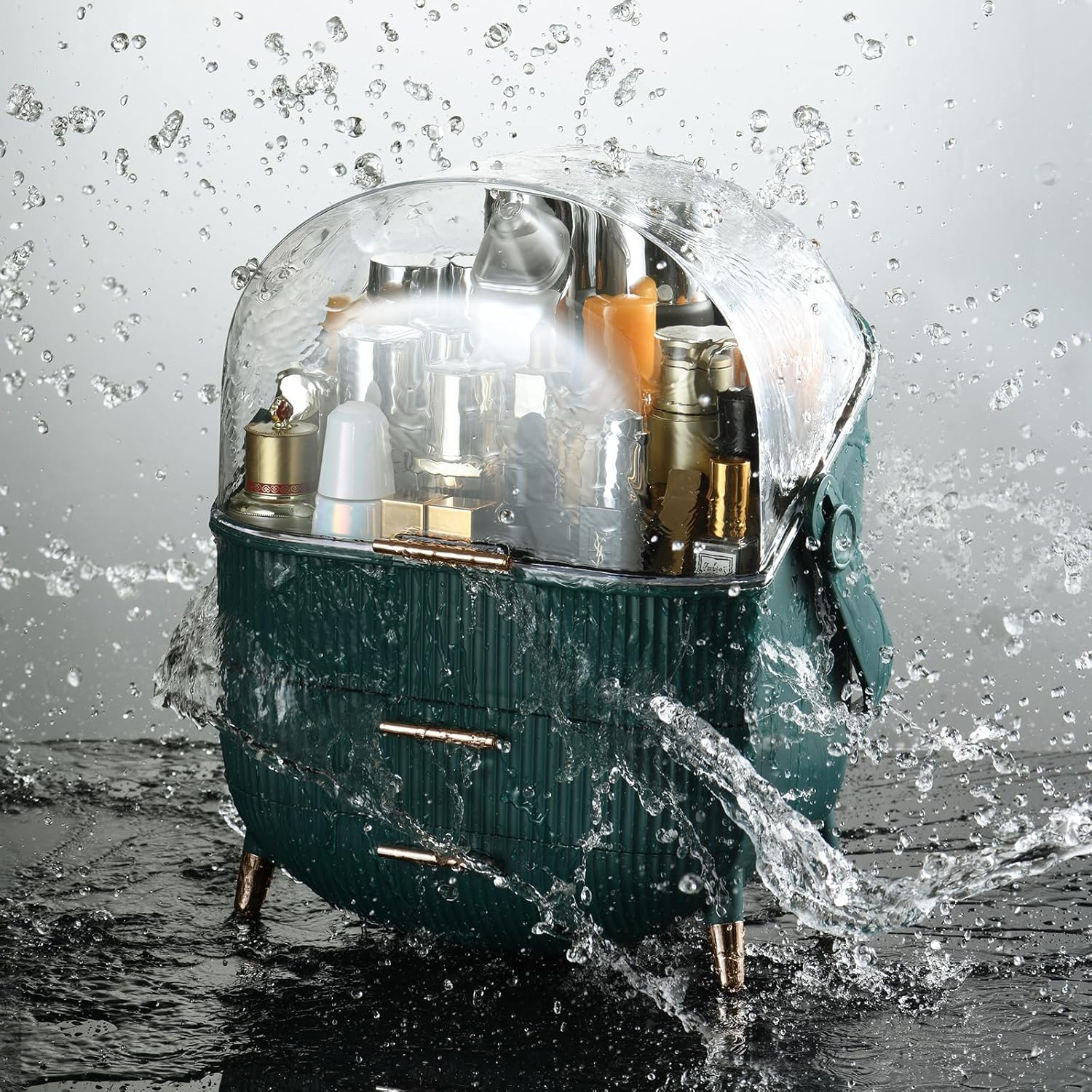 CANITORON Makeup Organizer,Skincare Organizer with 2 Drawers and Brush Storage Box,Lipstick Holder,Cosmetic Display Case for Vanity Organizer and Bathroom Countertop Storage.(White)