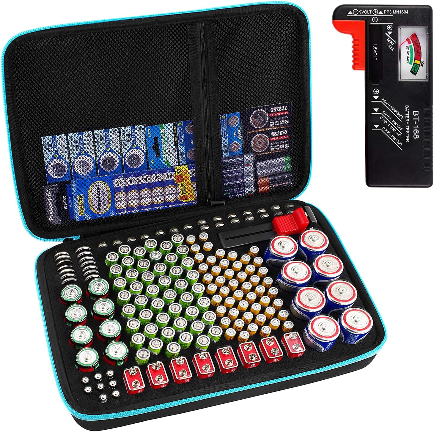PAIYULE Battery Organizer Storage Case Box with Tester Checker, 220+ Batteries Holder Bag fits for AA AAA AAAA 9V C D Lithium 3V LR44 1.5V CR1632 CR2032 Home Garage Container