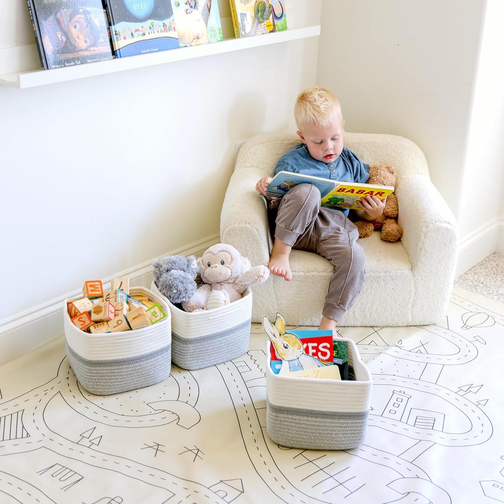 NaturalCozy Storage Cubes 9”x9”x7”Cotton Rope Woven Baskets for Organizing 3-Pack | 9 Inch Cube Storage Bin | Small Basket for Shelf Nursery, Pantry, Decorative Plant, Bathroom Closet, Toy Gift