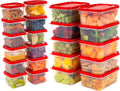 IRIS USA Meal Prep Containers, 44 PC, 12oz + 45oz Combo Set, 22 Food Storage Containers With Lids, To Go Lunch Plastic Food Storage Food Prep, Microwave Dishwasher Freezer Safe, BPA Free, Clear/Red