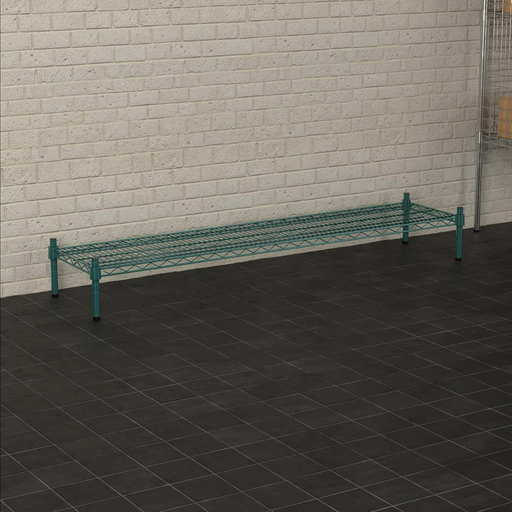 14" x 60" NSF Green Wire Stationary Dunnage Storage Rack with 8" Posts Ideal for Commercial Kitchen Home Garage Warehouse Shelters