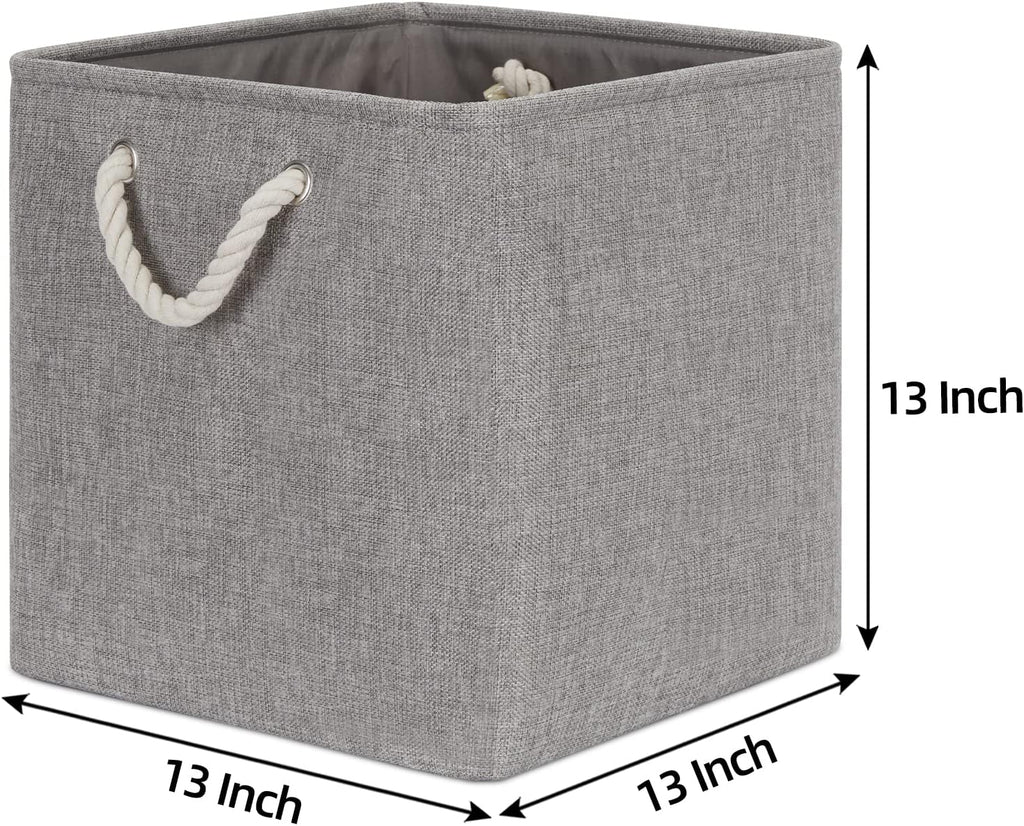 Bidtakay Grey Baskets Foldable Storage Cube Bins 13x13x13 Cube Storage Organizer Closet Set of 3 Fabric Storage Baskets for Home Office Large Baskets for Nursery Baby Toy Storage