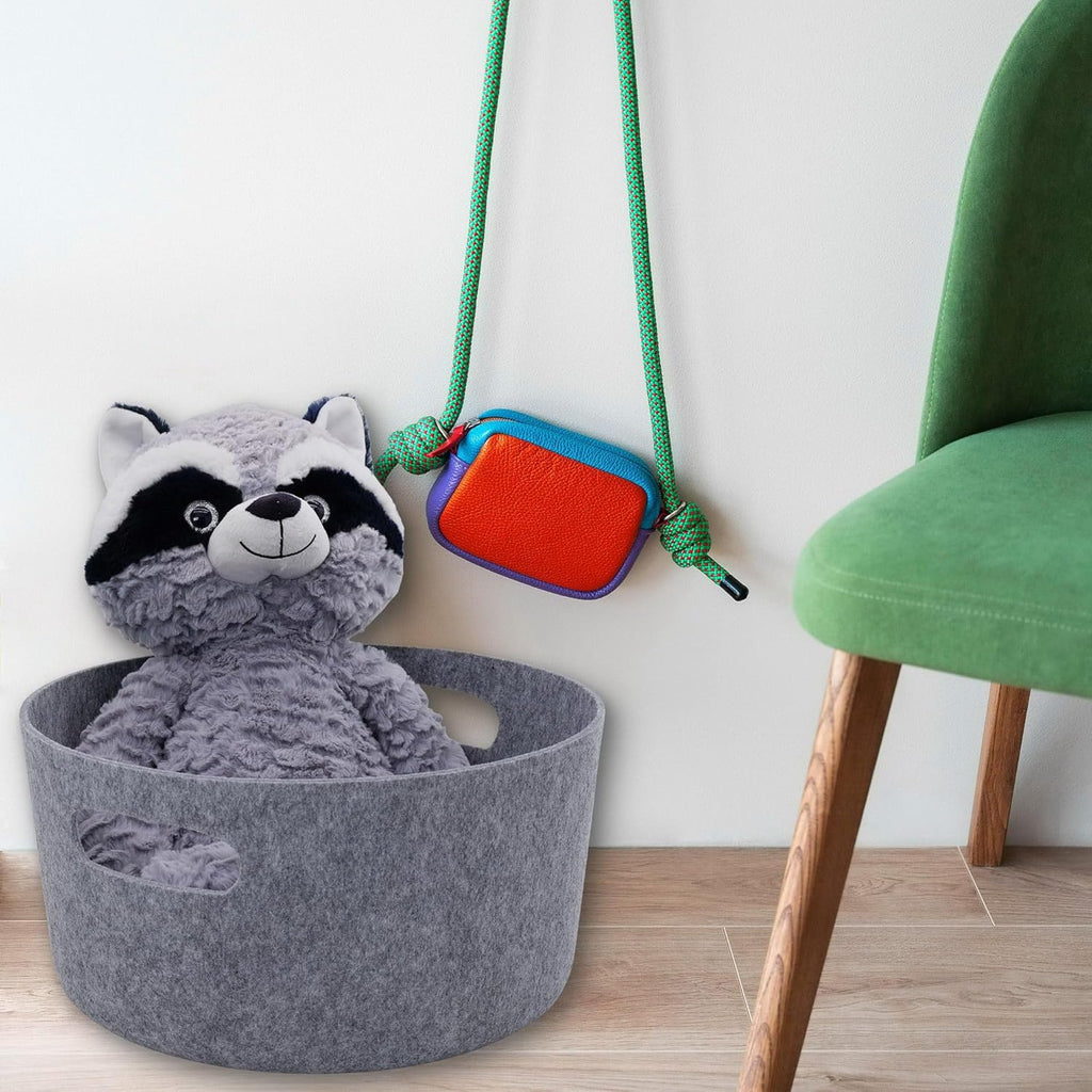 Welaxy Large Storage Basket Felt Open Storage Bins Desk Organize bin Shelf Box with Handles Light Weight for Magazines Books Junk Kids Toys Pet Toy Clothes Laundry Organizer Round (Gray)