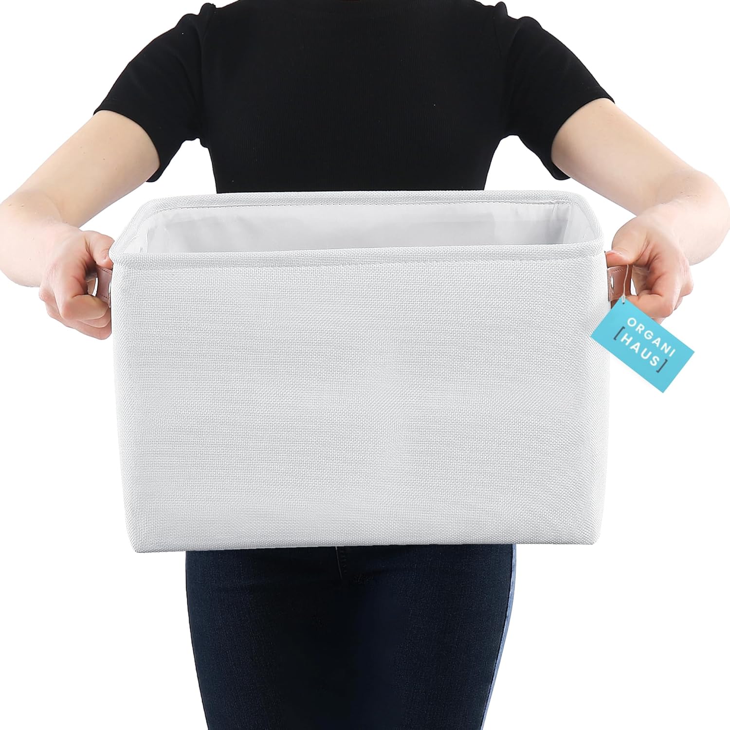 OrganiHaus Large Fabric Storage Baskets for Shelves 3 Pack, 15x11in Closet Storage Bins for Shelves, Canvas Baskets for Organizing, Linen Closet Organizers, Cloth Basket, Off-White