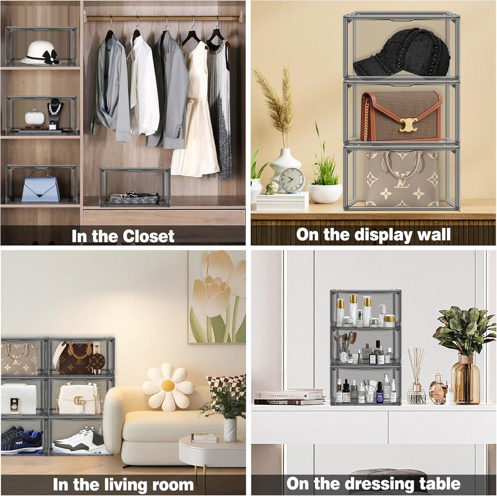 10 Pack Size 12 Shoe Boxes for Closet Clear Plastic Stackable Shoe Organizer Storage Bins with Lids, Under Bed Shoe Containers for Entryway