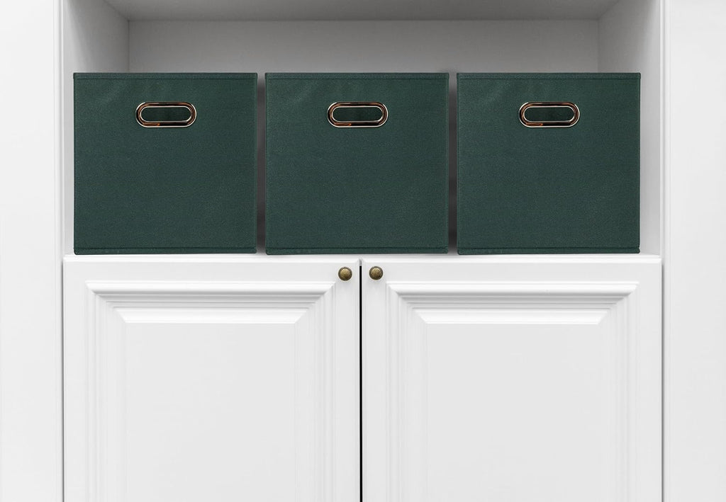 Household Essentials Foldable Fabric Storage Cubes 36-Pack – 11x11x11 Stackable Non-Woven Bins with Chipboard Sides & Grommet Handles – Closet, Shelf, Nursery, or Office Organizer – Dark Green