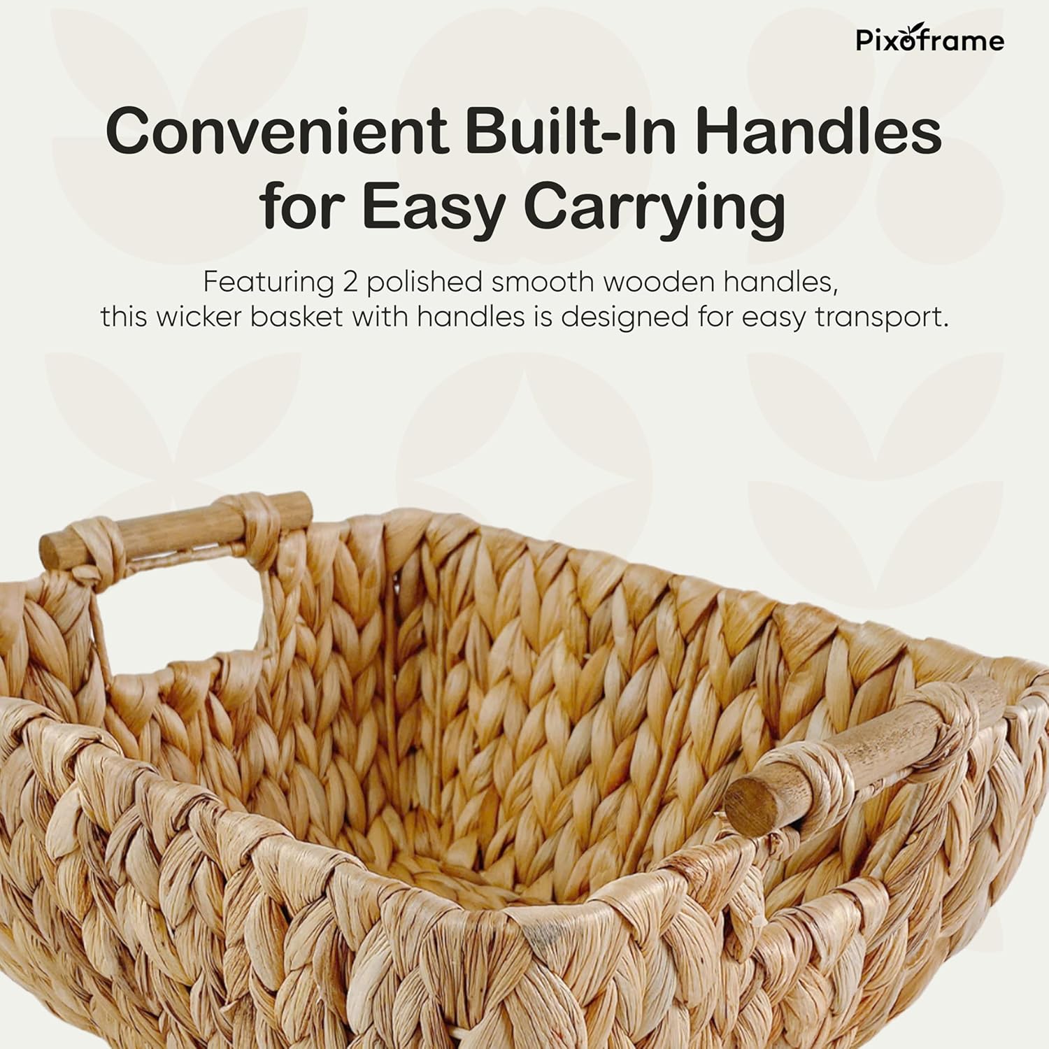 Large Rectangular Handwoven Wicker Basket - Water Hyacinth Storage Baskets with 2 Polished Wooden Handles for Store Hand Towels, Fruits & Veggies etc - 13.25"x12"x6.25" - Pack of 2 - Natural