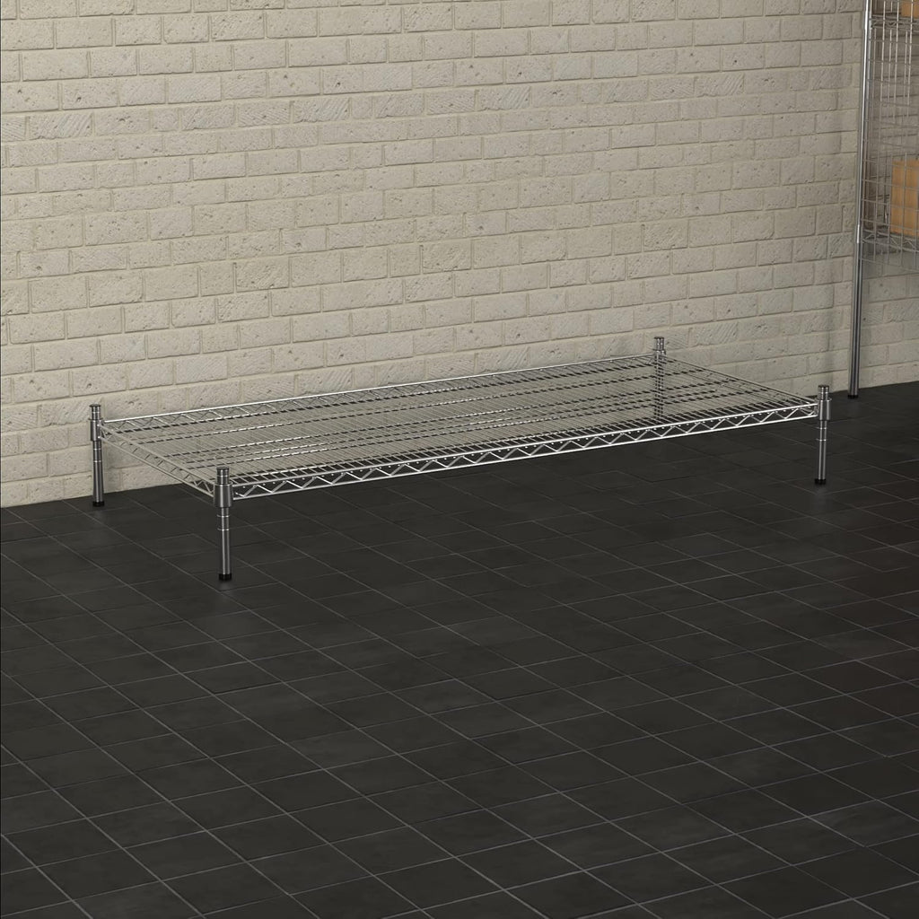 24" x 54" NSF Chrome Wire Stationary Dunnage Storage Rack with 8" Posts, Ideal for Commercial Kitchen, Home, Garage, Warehouse, Shelters