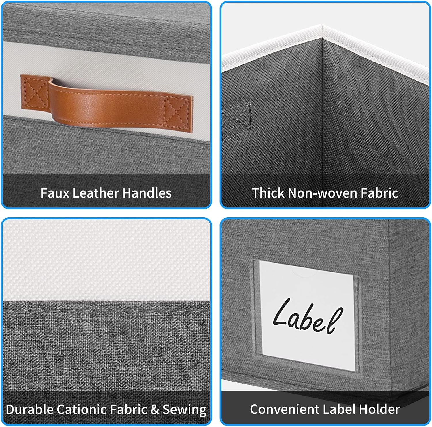 GhvyenntteS Extra Large Storage Bins with Lids, Foldable Fabric Storage Boxes with Lids and Handles, Storage Baskets with Lid and Label for Home Office (3 Pack, Grey, 15.75" x 11.8" x 10.2")