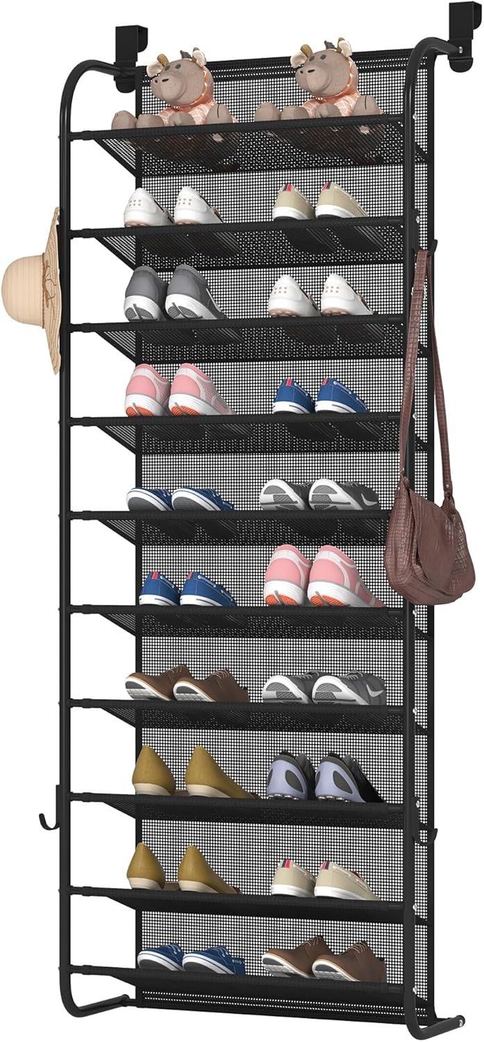10 Tier Shoe rack Hanging Shoe Storage the door shoe rack for Closet Pantry Over The Door Shoe Organizer Wall Floating Shelves (Black, 10 Tier)